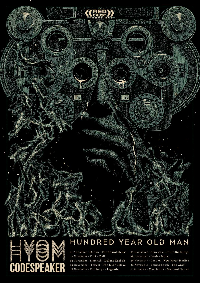 Hundred Year Old Man (@hyomband) on Twitter photo It's time for lots of shows...
We are very excited to be going out on tour with our friends in Codespeaker, covering Ireland and the UK.
Poster and artwork courtesy of the incredible <a href="/TrueSpiltMilk/">True Spilt Milk Designs</a>
Tour booking by Red Crust Promotions and Dead Cult Promotions. It's time for lots of shows...
We are very excited to be going out on tour with our friends in Codespeaker, covering Ireland and the UK.
Poster and artwork courtesy of the incredible <a href="/TrueSpiltMilk/">True Spilt Milk Designs</a>
Tour booking by Red Crust Promotions and Dead Cult Promotions.