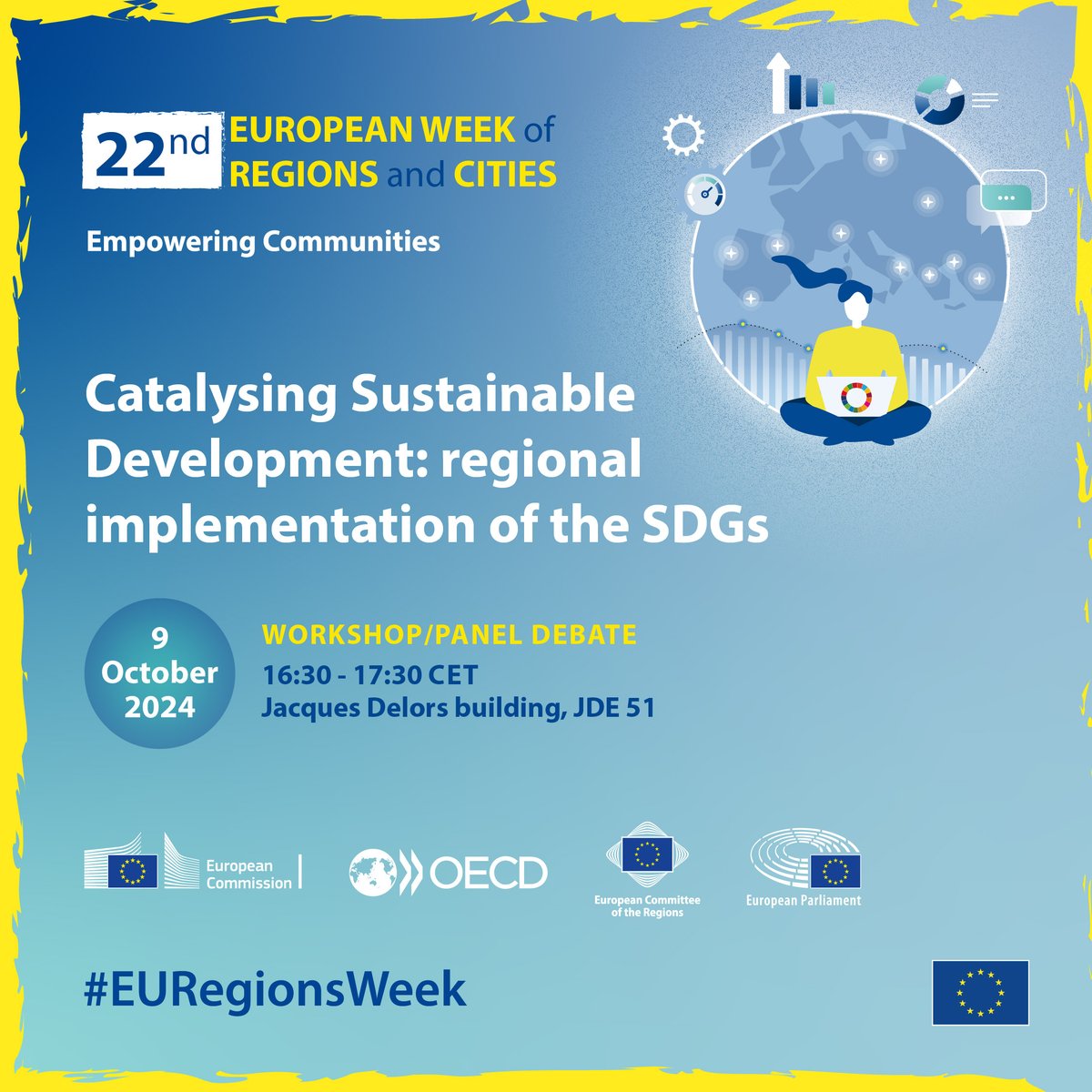 To deliver the #2030Agenda, we need 🇪🇺EU regions &amp; cities to engage communities on the ground.

This #EURegionsWeek session will offer actionable policy recommendations and best practices to achieve the SDGs.

Only 10 days left to register 👉europa.eu/!QMDM8B

#GlobalGoals