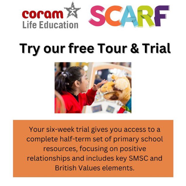 Hurry! Last few places available for our free tour and six-week trial of SCARF resources on Thursday 12th September 2024 at 16:00! Sign up here: coramlifeeducation.org.uk/scarf/free-tou…