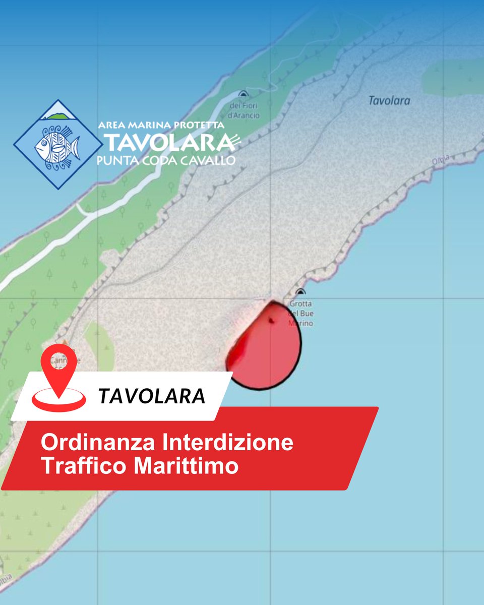 Interdizione di una zona di mare situata a 50 metri dall'isola di Tavolara, a seguito del ritrovamento di un presunto ordigno o residuato bellico. 
La zona interdetta è centrata sulle coordinate Lat. 40°53’894’’ N – Long. 009° 42’561’’ E, con un raggio di 200 metri.