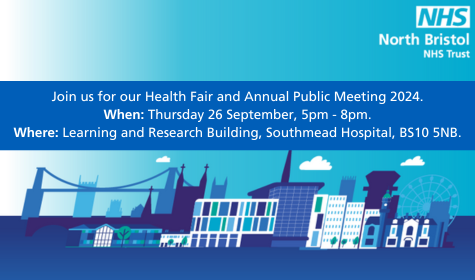 North Bristol NHS Trust (@northbristolnhs) on Twitter photo Come along and talk to some of our NBT services, get a mini health check with <a href="/CaafiHealth/">Caafi Health</a> and much more and then hear about our yearās successes and future plans.āØ
Book your place for our Health Fair and Annual Public Meetingšnbtcommunications@nbt.nhs.uk Come along and talk to some of our NBT services, get a mini health check with <a href="/CaafiHealth/">Caafi Health</a> and much more and then hear about our yearās successes and future plans.āØ
Book your place for our Health Fair and Annual Public Meetingšnbtcommunications@nbt.nhs.uk