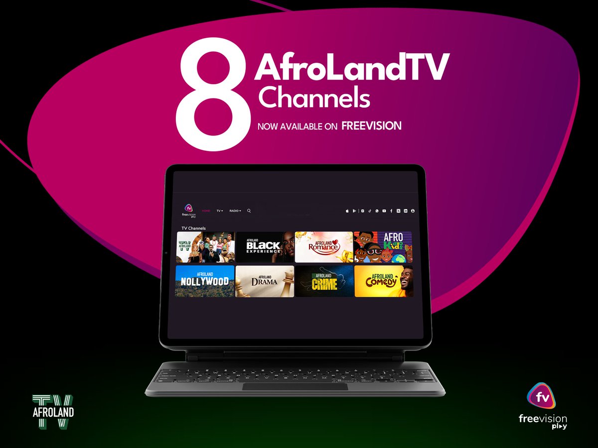 FreevisionPlay's tweet photo. Exciting news! Get ready for the launch of Afroland TV—Freevision Play’s 8 new channels bring you the best of African entertainment! Stay tuned for more details. Download #FreevisionPlay now to be the first to catch the action!
Website: https://t.co/M5CnY4qSgF
iOS: https://t.co/1kCnAa4fzK
Android: https://t.co/WBOYGYITcs
#FreevisionPlay #FreeisHereFreeisNow #Afrolandlaunch