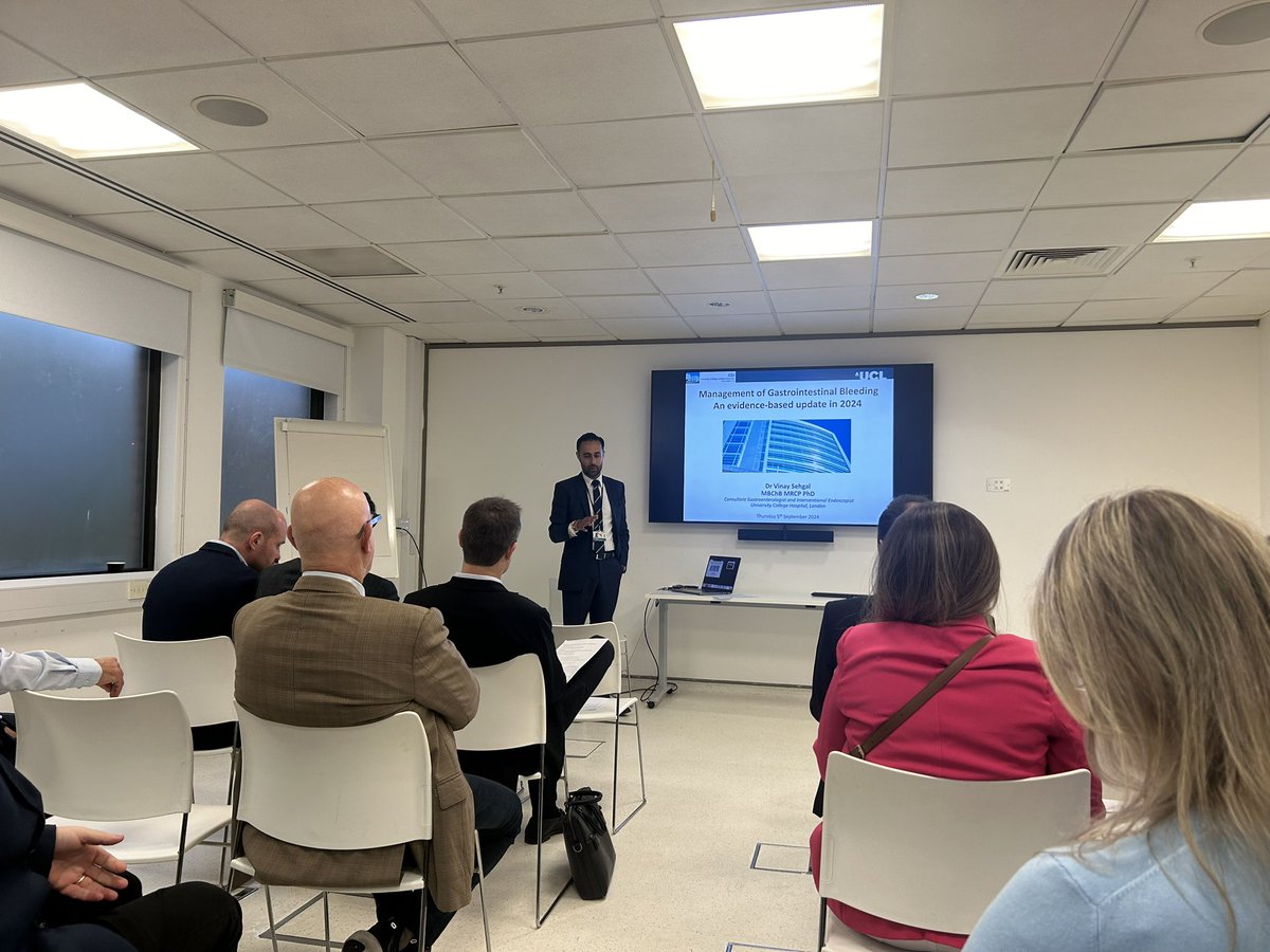 <a href="/DrVinaySehgal1/">Dr Vinay Sehgal</a> starting off the day at the inaugural GI bleed masterclass <a href="/uclh/">UCLH</a> We’re especially delighted to have our esteemed delegates from Brazil joining us today. This is an exciting opportunity to collaborate and learn from each other.

<a href="/drgauravbnigam/">Gaurav Nigam</a> <a href="/DrDavid_Leonard/">David Leonard</a>
