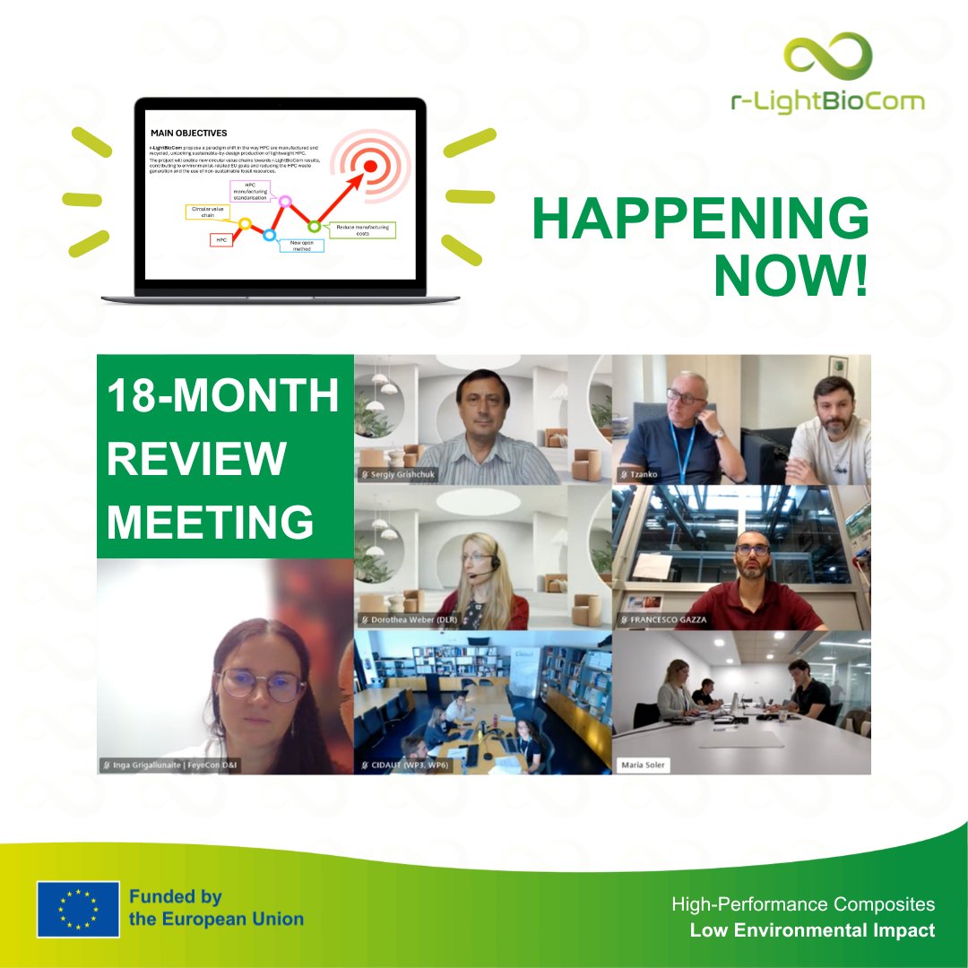 EU Project r-LightBioCom is holding its 18-Month Review Meeting today. 📊

Partners and reviewers are discussing the latest updates and future ideas on high performance composites. We will share more details soon!

To learn more about the project, visit r-lightbiocom.eu