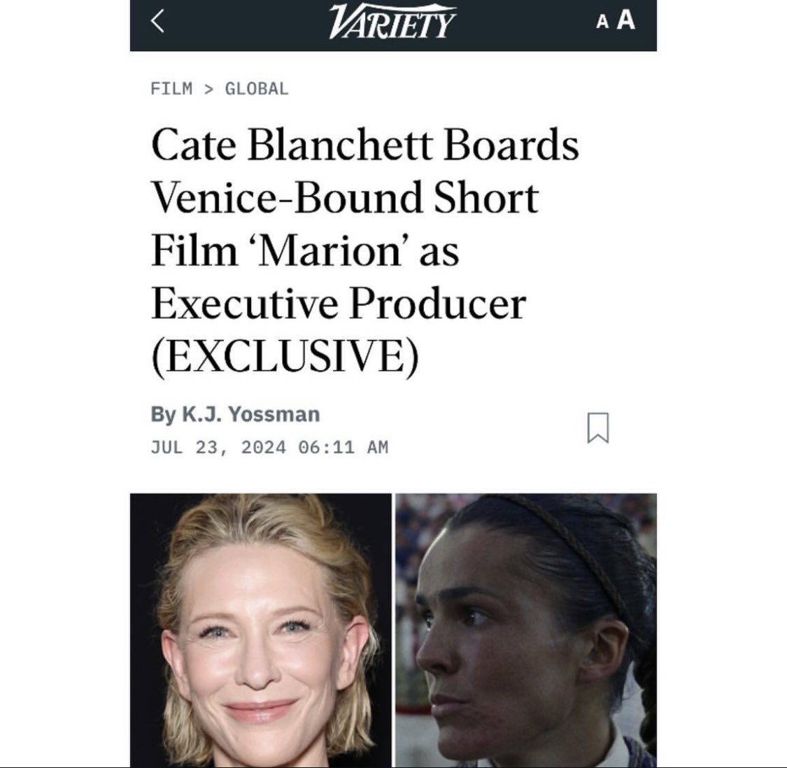 ‘Marion’ will have its World Premiere at this year's 81st Venice International Film Festival and will then head onto Toronto for this years TIFF! 

A huge congrats to directors Joe and Finn, producer Marija, and the entire team for this mega achievement.

<a href="/la_Biennale/">La Biennale di Venezia</a> <a href="/TIFF_NET/">TIFF</a>