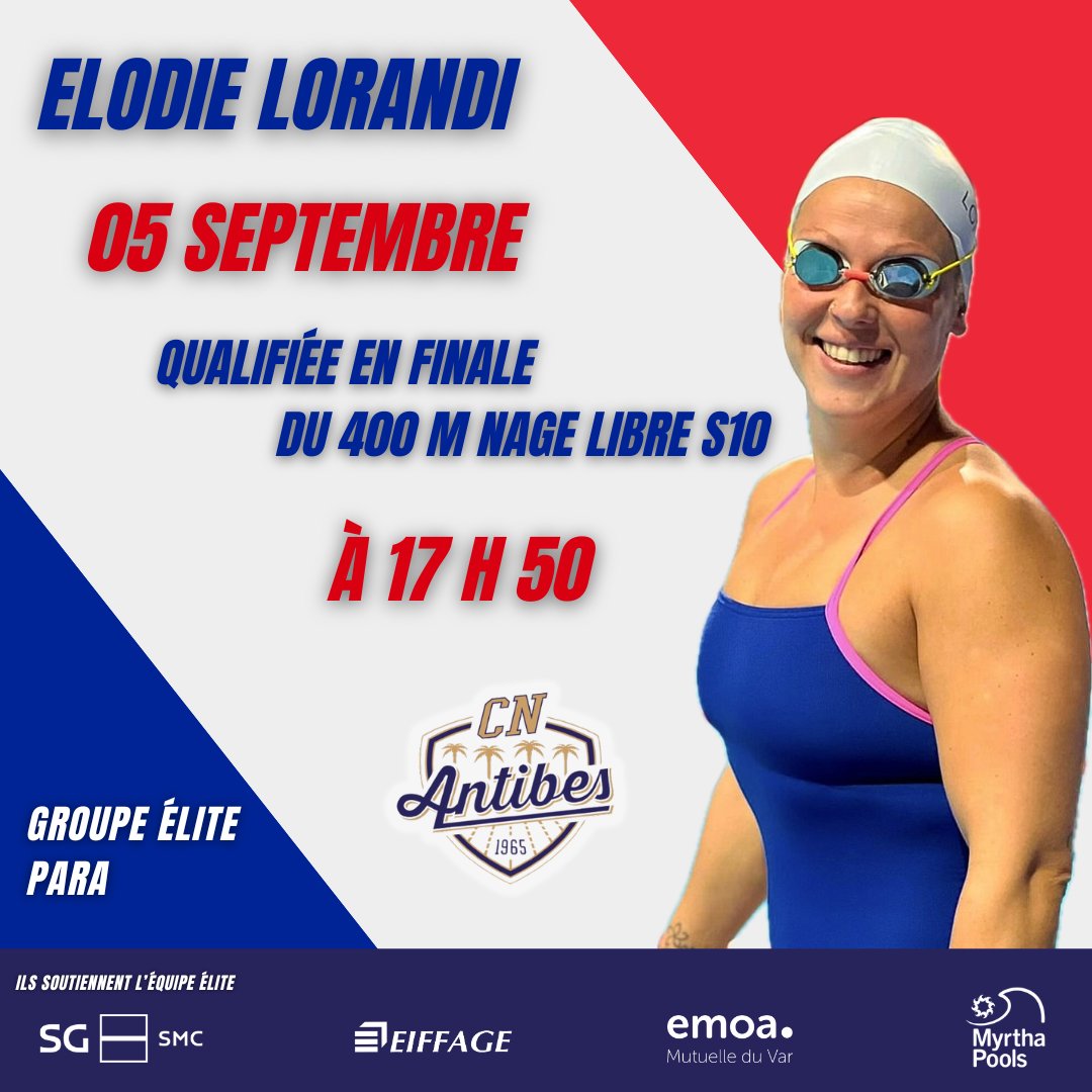 CNAntibes (@cnantibes) on Twitter photo 📢 Notre nageuse <a href="/grenouilleFRA/">Elodie_lorandi</a> passe les séries et décroche une qualification pour la finale sur le 400M Nage Libre en catégorie S10.
Go go go
👉Rdv ce soir ⌚️17h50 sur <a href="/Francetele/">France Télévisions</a> (france.tv/paris-h24/dire…)
#elitepara #jeuxdeparis 📢 Notre nageuse <a href="/grenouilleFRA/">Elodie_lorandi</a> passe les séries et décroche une qualification pour la finale sur le 400M Nage Libre en catégorie S10.
Go go go
👉Rdv ce soir ⌚️17h50 sur <a href="/Francetele/">France Télévisions</a> (france.tv/paris-h24/dire…)
#elitepara #jeuxdeparis