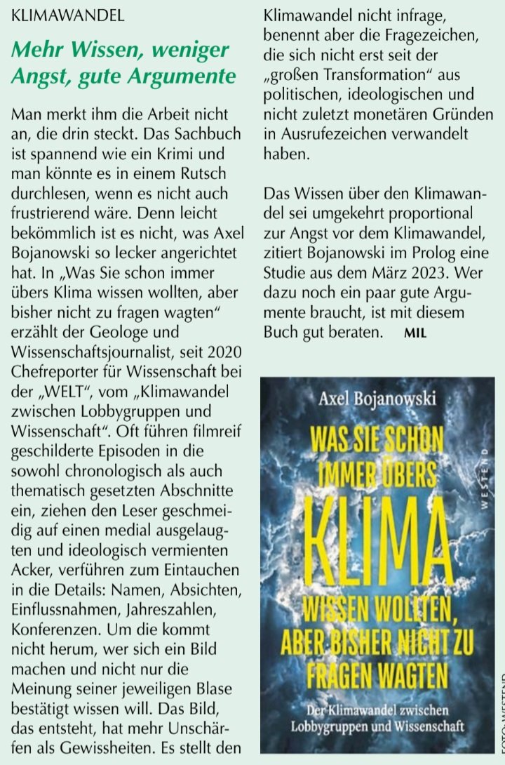 Mein neues Buch über den Klimastreit erscheint nach gut 2 Monaten bereits in dritter Auflage, große Freude. Gerade ist eine Rezension in der "Bauernzeitung" erschienen:
