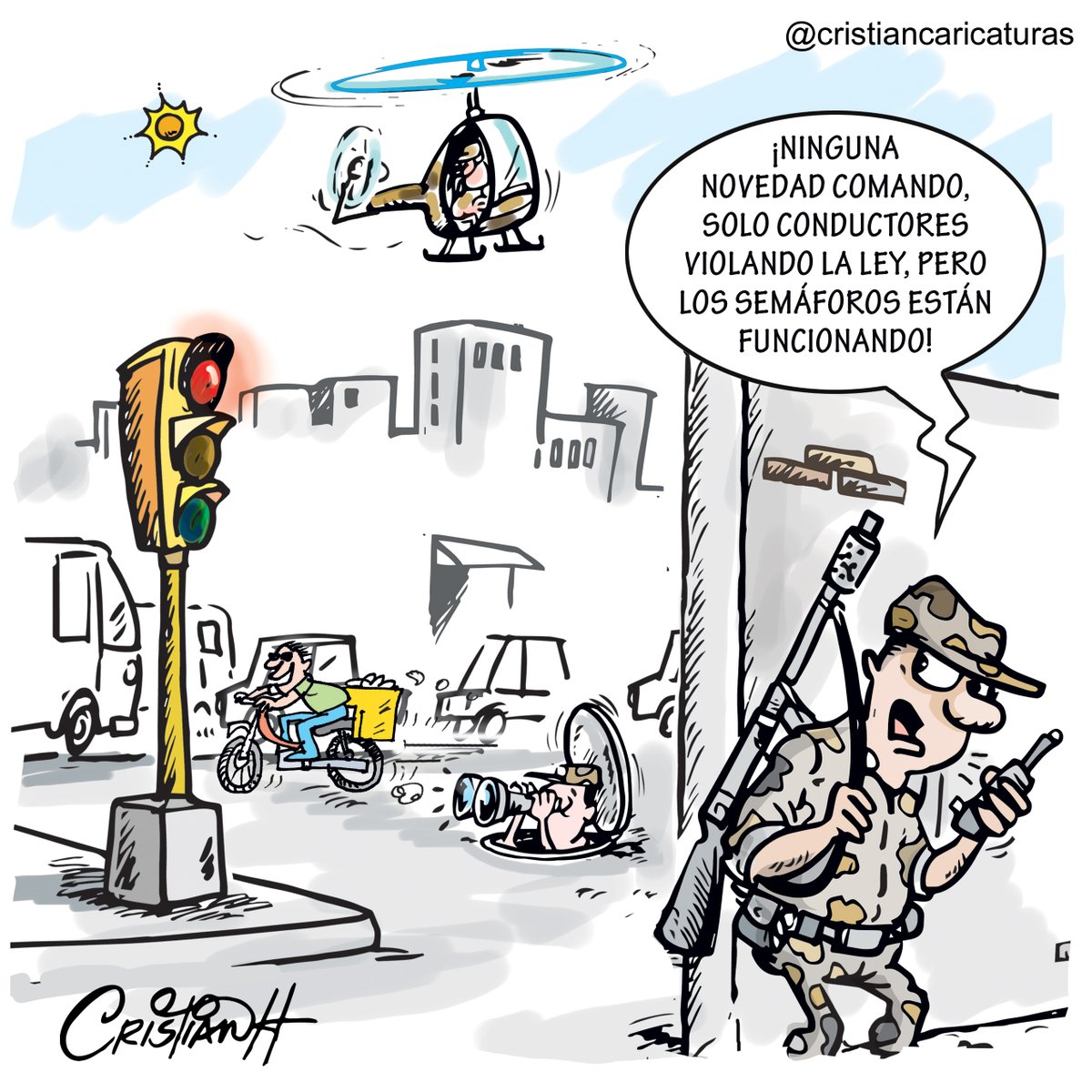 criscaricaturas's tweet image. Miembros del Ejército y del Intrant vigilan los semáforos... 🤦

Mi caricatura del jueves 5 de septiembre 2024 en el periódico @ElDia_do
.
.
.
#semáforos #vigilancia #EjércitoNacional #intrant #Sabotaje #periodicoElDia #criscaricaturas