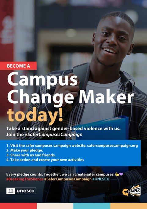 YEMKenya's tweet photo. Welcome to the Safer Campuses campaign! Join us in the fight against Gender Based Violence (GBV) on campuses. Be an advocate for change and discover your role in creating a safe, more inclusive environment for all! @yptcampaign @unescorosa

#SaferCampusesCampaign
#BreakTheSilence https://t.co/jbWrqsimsR
