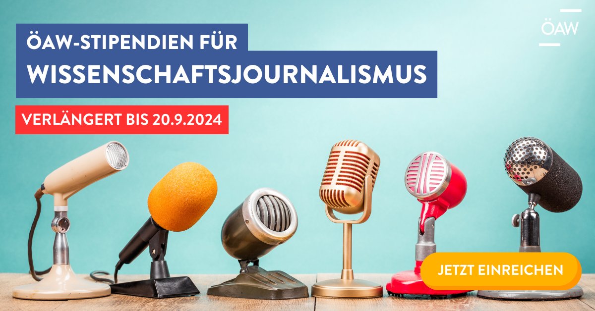 Verlängert bis 20.9.⏰ Das #Stipendium Forschung &amp; Journalismus zeichnet wissenschaftsjournalistische Projekte in einem Gesamtwert von 20.000 EUR aus. Jetzt einreichen ➡️ stipendien.oeaw.ac.at/stipendium-for…