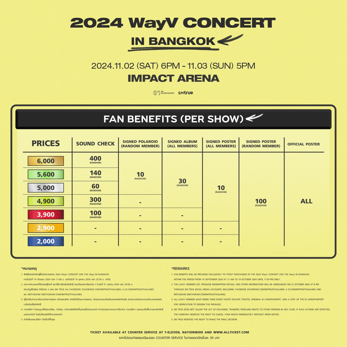 🇹🇭 ผังที่นั่ง, สิทธิพิเศษ และรายละเอียดการจำหน่ายบัตรการแสดง 🇹🇭
⠀
𝟮𝟬𝟮𝟰 𝗪𝗮𝘆𝗩 𝗖𝗢𝗡𝗖𝗘𝗥𝗧 [𝗢𝗡 𝗧𝗛𝗘 𝗪𝗮𝘆] 𝗜𝗡 𝗕𝗔𝗡𝗚𝗞𝗢𝗞
⠀⠀
🚦 2 รอบการแสดง :
⠀⠀
⠀2 พฤศจิกายน 2024 (เสาร์) เวลา 18:00 น.
⠀⠀
⠀3 พฤศจิกายน 2024 (อาทิตย์) เวลา 17:00 น.
⠀⠀
🚩 สถานที่ :
⠀⠀