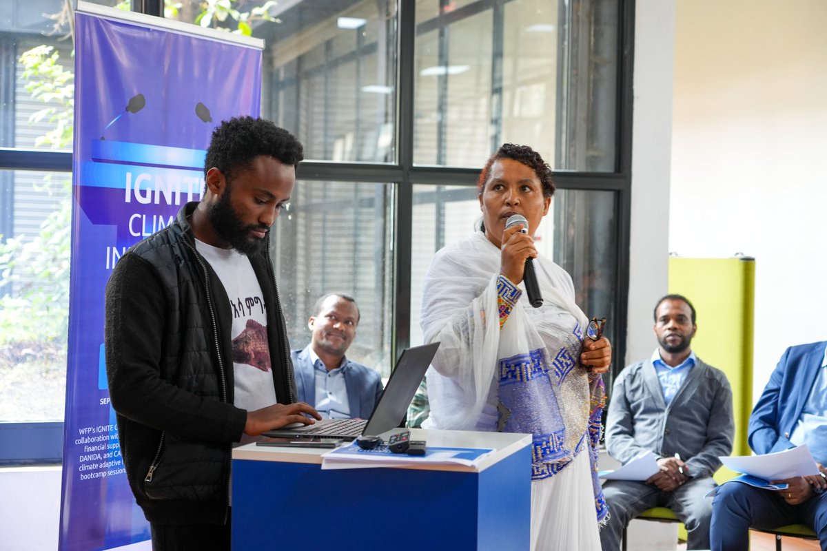 WFP_Ethiopia's tweet photo. #HappeningNow: 12 innovators are pitching their solutions to address climate change and food insecurity in Afar &amp; Amhara.

They are presenting their innovative ideas to impress the judges and win @WFP's #IGNITEClimateInnovationChallenge!

Good luck to all! https://t.co/G3X2Sf4ggS