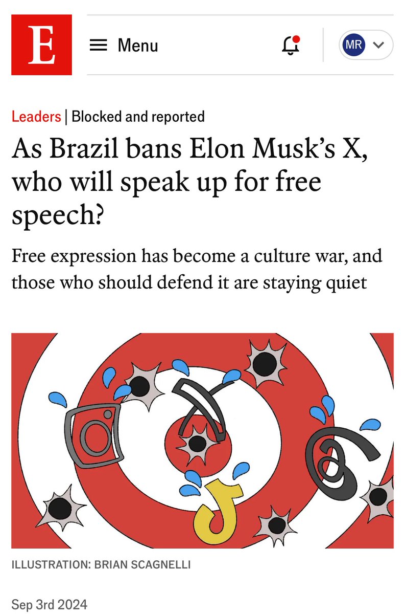 shellenberger's tweet image. The Economist has also condemned Brazil’s banning of X
