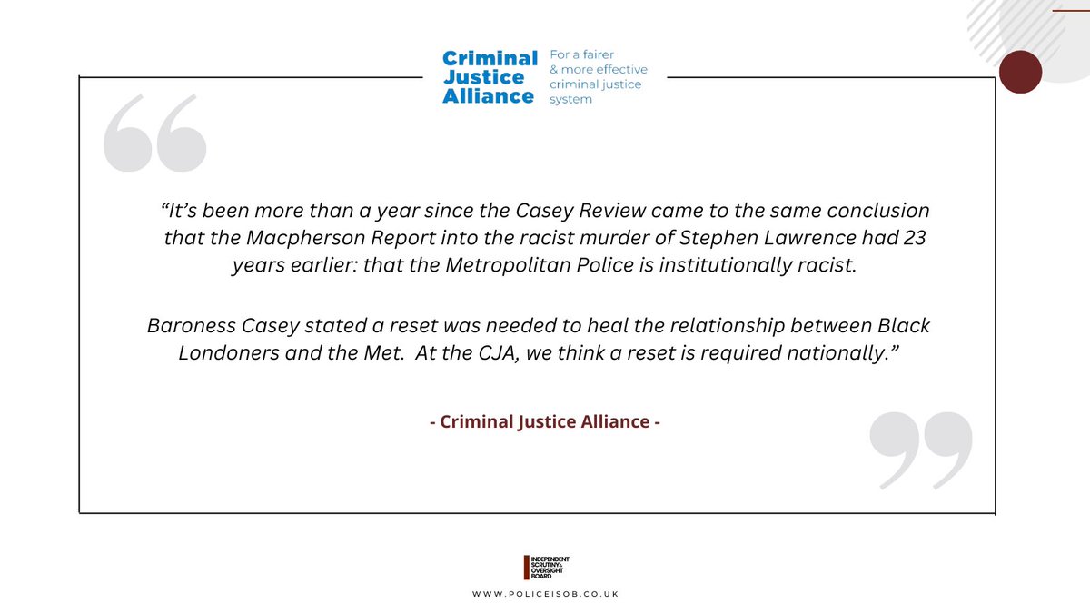 Independent Scrutiny & Oversight Board (@policeisob) on Twitter photo The <a href="/cjalliance/">Criminal Justice Alliance</a> is a network of 200+ organisations working for a fair, effective criminal justice system. We're spotlighting the contributors to our latest annual report. Discover insights from the CJA and other contributors in our latest report in policeisob.co.uk/annual-reports The <a href="/cjalliance/">Criminal Justice Alliance</a> is a network of 200+ organisations working for a fair, effective criminal justice system. We're spotlighting the contributors to our latest annual report. Discover insights from the CJA and other contributors in our latest report in policeisob.co.uk/annual-reports