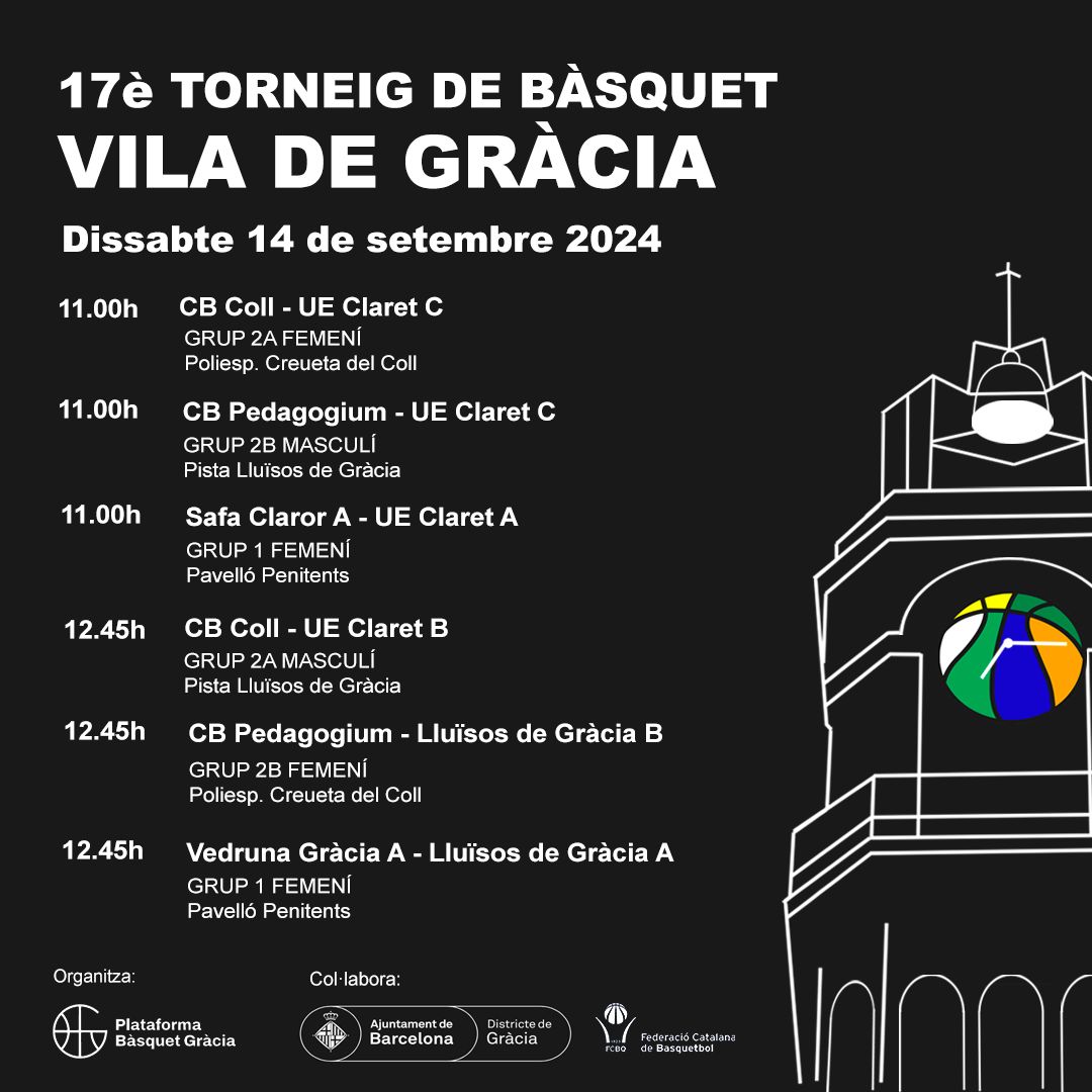 Dissabte comencem a jugar-nos les garrofes!!
Tots els grups en marxa, amb partits de molt nivell!!! 

#plataformabasquetgracia #viladegracia #gracia #elcoll #vallcarca #gracianova #sombarri #fembarri #sombasquet #basquetgràcia @bcn_gracia