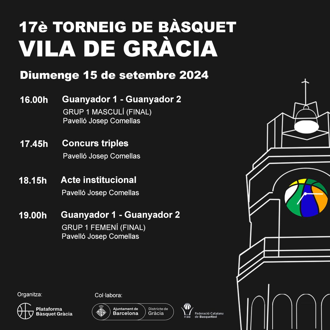 Diumenge les grans finals, matí i tarda per saber quin dels llocs d'honor ocuparem. 
També els concursos de triples i l'acte final.

#plataformabasquetgracia #viladegracia #gracia #elcoll #vallcarca #gracianova #sombarri #fembarri #sombasquet #basquetgràcia @bcn_gracia