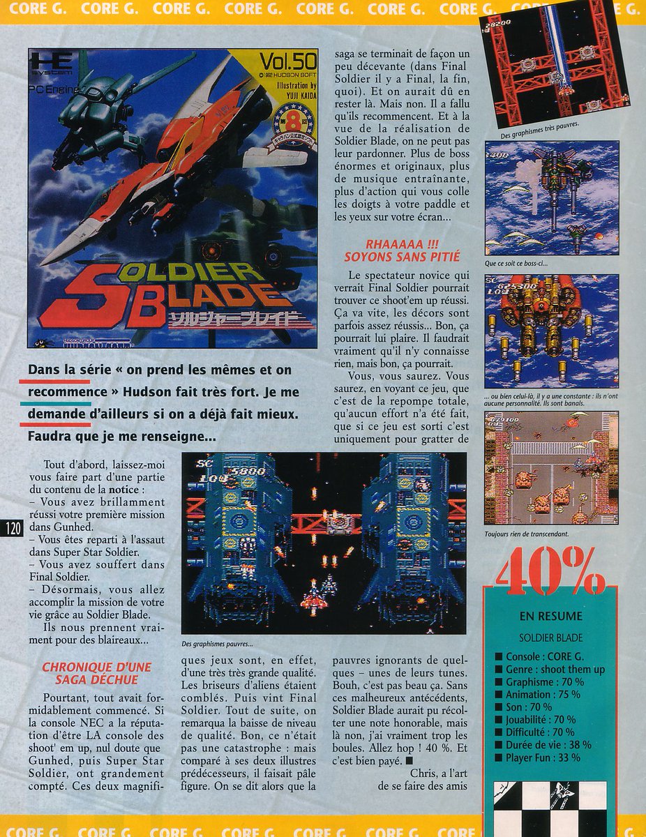 AllmightoFranky's tweet photo. On enchaine avec #SuperSkweek sur #Lynx,puis #SoldierBlade sur #CoreGrafx,et de la #MasterSystem avec les tests de #AyrtonSenna's #SuperMonacoGP2 et #PuttAndPutter!! 4/5 https://t.co/rnabBWOI7z