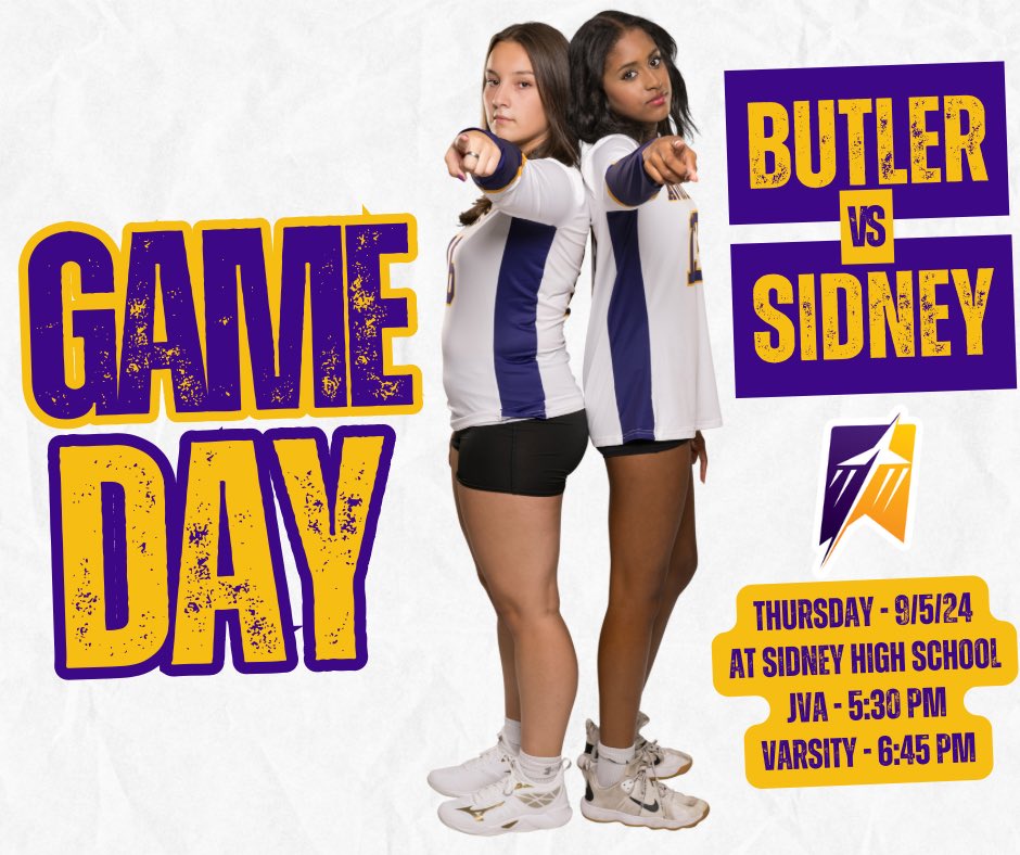 AviatorVball's tweet photo. GAME DAY!  The Aviators head north to Sidney tonight to round out the week with a MVL matchup.  JVA will start things off at 5:30 pm, and Varsity will finish the night at 6:45 pm.  Let’s go! 💜🏐💛✈️

📍 Sidney High School
⏰ 5:30/6:45 pm
🆚 Sidney
📷 J Spivey Photography https://t.co/DvAzkptvAu
