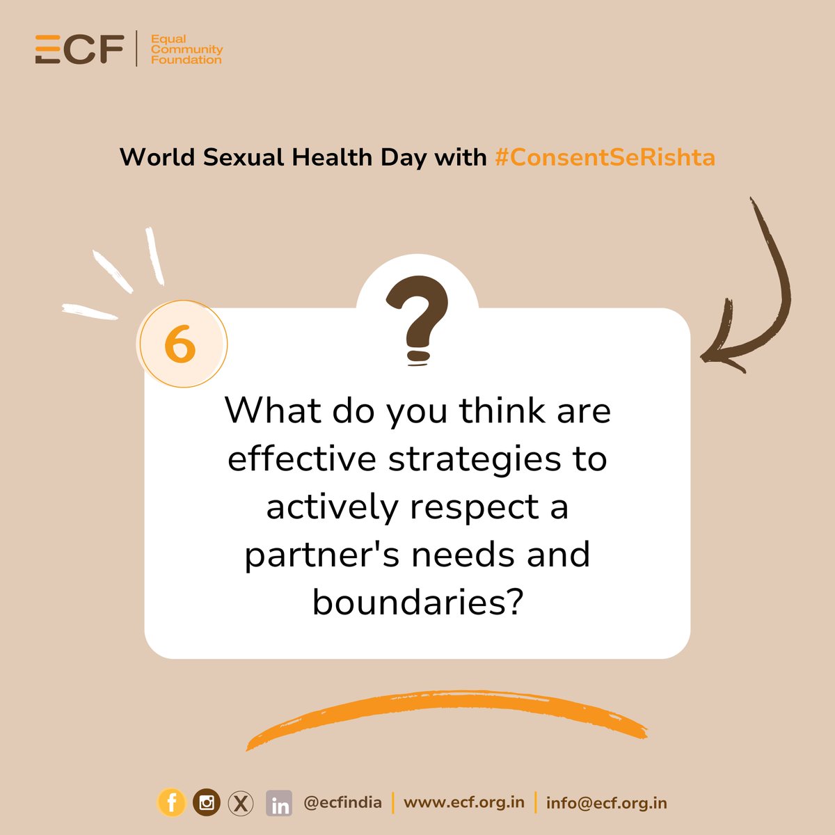 Let’s discuss your strategies! #ConsentSeRishta 

#Q6 What do you think are effective strategies to actively respect a partner's needs and boundaries?