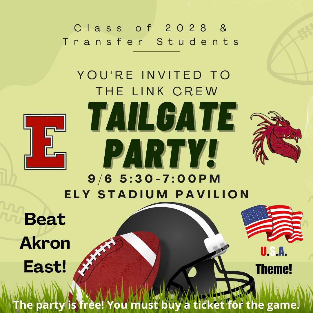 Tomorrow is the day! Class of 2028 and transfer students, meet us at the pavilion near the stadium at 5:30pm for our FOOTBALL TAILGATE PARTY ✌️ 

The party is free, but you must purchase a ticket if you plan to attend the game. See you there! 🏈 🌭 ❤️