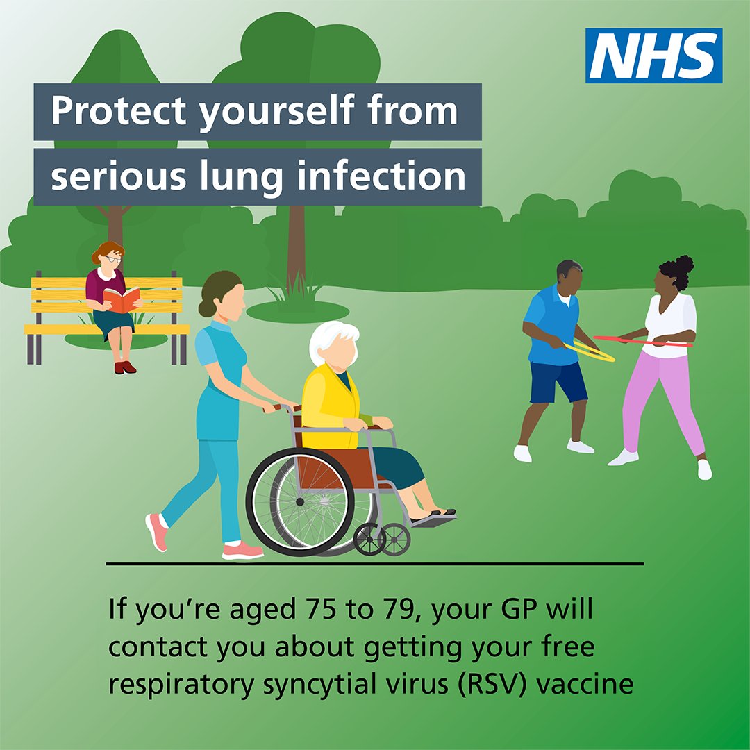 People aged 75-79 can get a free vaccination to protect themselves from respiratory syncytial virus (RSV), a common lung infection that can lead to serious illnesses like pneumonia.

Read more about RSV vaccination here: nhs.uk/conditions/res…