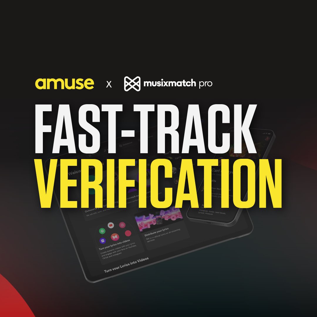 amuse (@amuse_io) on Twitter photo Get your lyrics out there faster than ever! 🤩 We can now Fast-Track <a href="/Musixmatch/">Musixmatch</a> profile verification, shaving up to 30 days off the usual process. Get verified in under a minute by connecting through your Amuse webb app.
Click the link in bio to get verified now🔗 Get your lyrics out there faster than ever! 🤩 We can now Fast-Track <a href="/Musixmatch/">Musixmatch</a> profile verification, shaving up to 30 days off the usual process. Get verified in under a minute by connecting through your Amuse webb app.
Click the link in bio to get verified now🔗