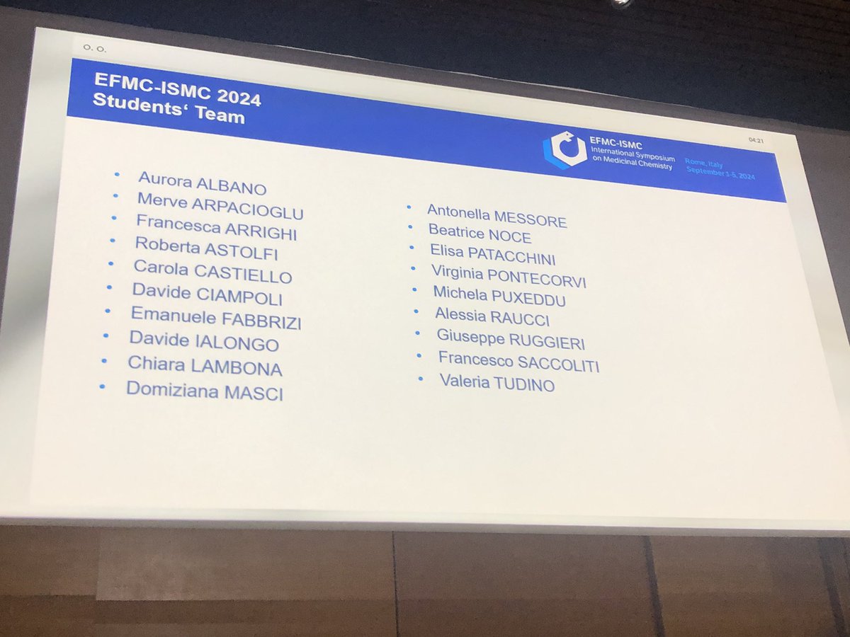 Gianluca Sbardella (@g_sbardella) on Twitter photo And finally is <a href="/RobertoDiSanto7/">Roberto Di Santo</a>’s turn to thank all the members of the IOC of #EFMCISMC24, the LOC, and all the people that made possible to obtain such a success, in particular <a href="/Lydiff/">Ly Differding</a> and the LDO team.
<a href="/EuroMedChem/">EFMC</a> And finally is <a href="/RobertoDiSanto7/">Roberto Di Santo</a>’s turn to thank all the members of the IOC of #EFMCISMC24, the LOC, and all the people that made possible to obtain such a success, in particular <a href="/Lydiff/">Ly Differding</a> and the LDO team.
<a href="/EuroMedChem/">EFMC</a>