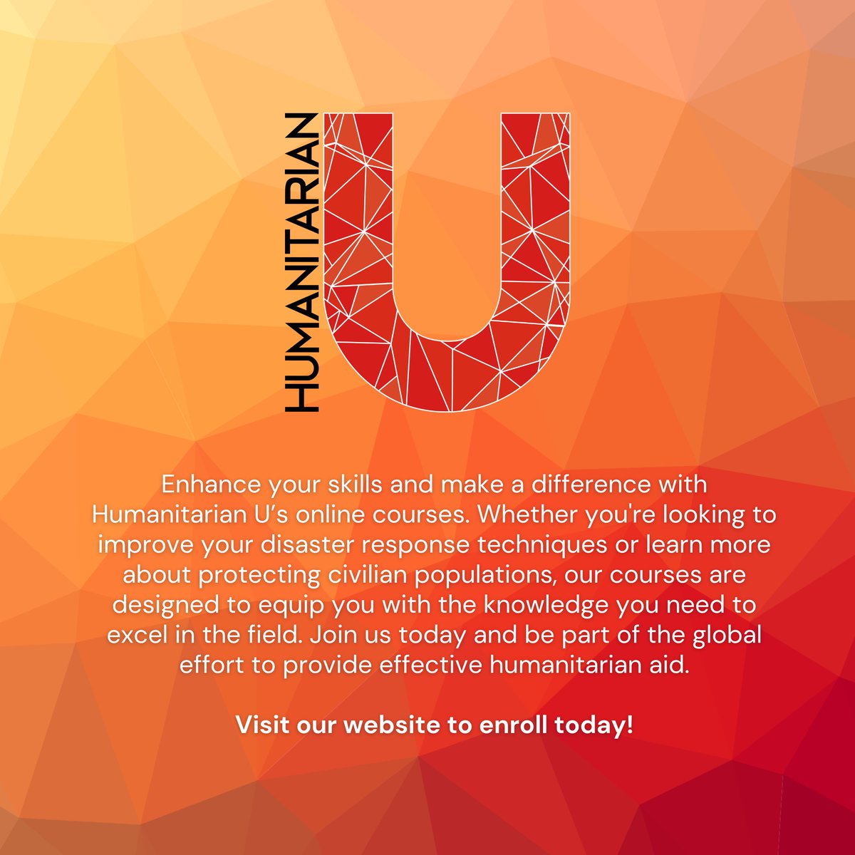 Empower your humanitarian efforts with essential skills. 🌍 Enroll in Humanitarian U’s online courses and make a lasting impact in crisis response. #HumanitarianTraining #UniversalAccess

HumanitarianU.org/prof-dev-cours…