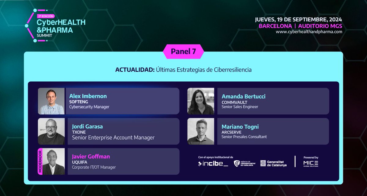 Softeng (@softeng_es) on Twitter photo Softeng será parte del CyberHealth & Pharma 2024 🙌
Álex Imbernon, Cybersecurity Lead de Softeng, participará como experto en un panel sobre las últimas estrategias de #ciberresiliencia en el sector sanitario.
Te contamos más aquí ▶softeng.es/noticias/softe…
#CHP24 Softeng será parte del CyberHealth & Pharma 2024 🙌
Álex Imbernon, Cybersecurity Lead de Softeng, participará como experto en un panel sobre las últimas estrategias de #ciberresiliencia en el sector sanitario.
Te contamos más aquí ▶softeng.es/noticias/softe…
#CHP24