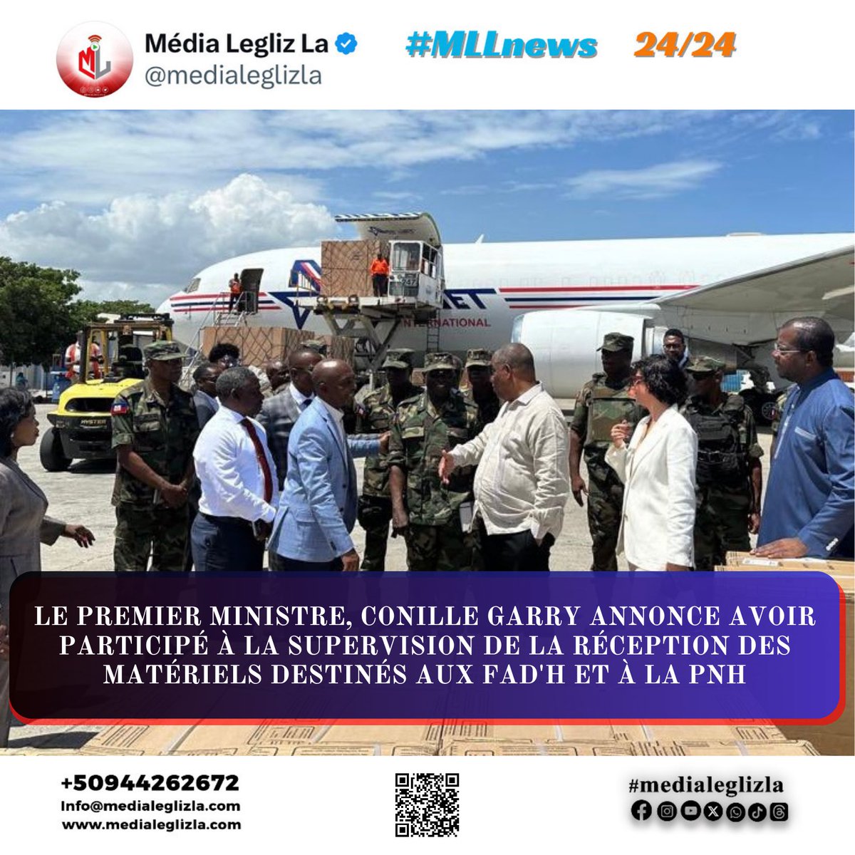 Média Legliz La (@medialeglizla) on Twitter photo Ce mercredi 4 septembre 2024, Le premier ministre, <a href="/ConilleGarry/">Garry Conille</a> annonce avoir participé à la supervision de la réception des matériels destinés aux #FADH et à la #PNH. Ces armes faciliteront aux responsables de #sécurité de bien mener la lutte contre les #gangsarmés. Le #PM a Ce mercredi 4 septembre 2024, Le premier ministre, <a href="/ConilleGarry/">Garry Conille</a> annonce avoir participé à la supervision de la réception des matériels destinés aux #FADH et à la #PNH. Ces armes faciliteront aux responsables de #sécurité de bien mener la lutte contre les #gangsarmés. Le #PM a
