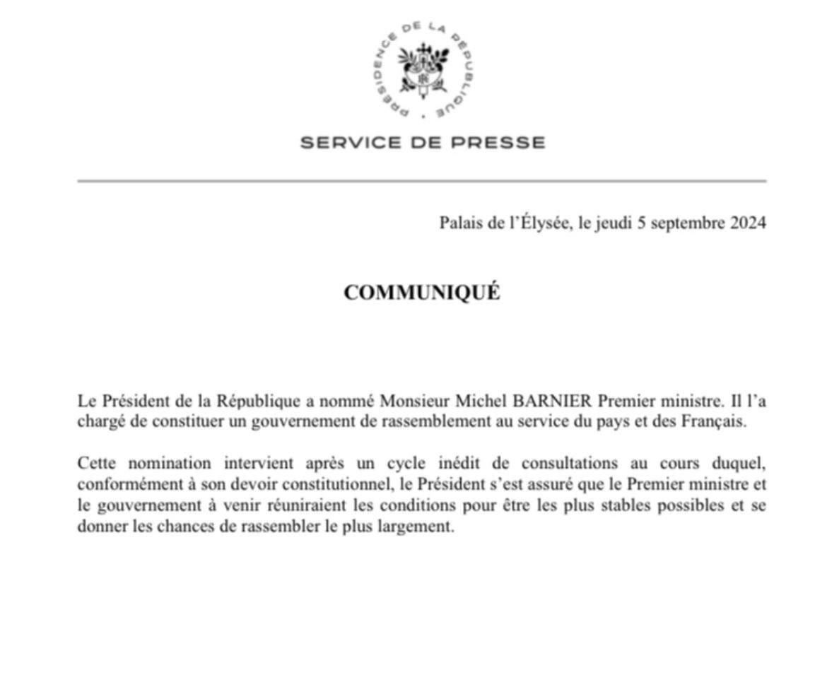 ClaireMLejeune's tweet image. Michel Barnier, sarkozyste, neoliberal et pro austérité, qui a voté contre la dépenalisation de l'homosexualité, dont le camp a perdu les élections, est nommé Premier Ministre avec l'aval du RN.

L'affront antidémocratique se confirme. Nous censurerons.

#MacronDestitution