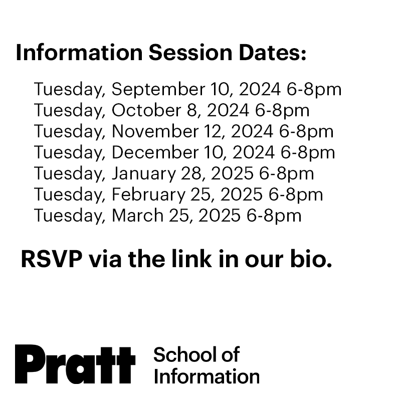 prattischool's tweet photo. Learn how you can advance your career through one of our immersive, hands-on MS programs that span the information field. Our next session information session is Sept. 10 at 6pm ET. More info &amp; RSVP at: https://t.co/uMgHHkRBw3 https://t.co/FgFMaf5Qpa