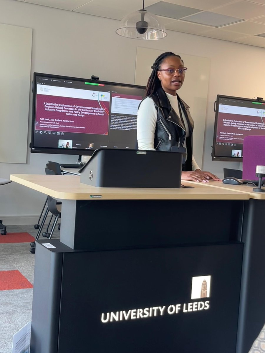 Ruth Useh presenting findings from her doctoral research on the sources of evidence &amp; pathways for disability-inclusive decision-making used by government stakeholders in Kenya &amp; South Africa at @CDSLeeds Well done Ruth! #CDS2024 <a href="/ILCH_research/">Institute for Life Course Health Research</a> <a href="/EvidencePortal/">Disability Evidence Portal</a>