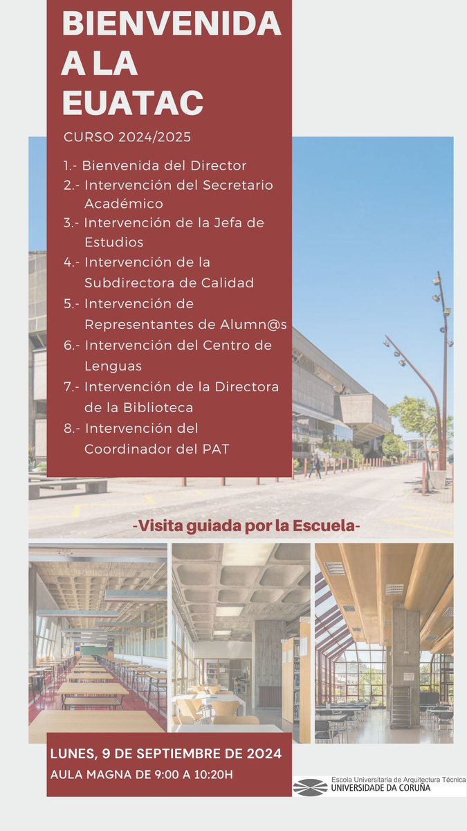 El próximo lunes 9 a las 9:00 celebraremos la jornada de bienvenida a la EUAT de la <a href="/UDC_gal/">Universidade da Coruña</a>
¿Vienes?
