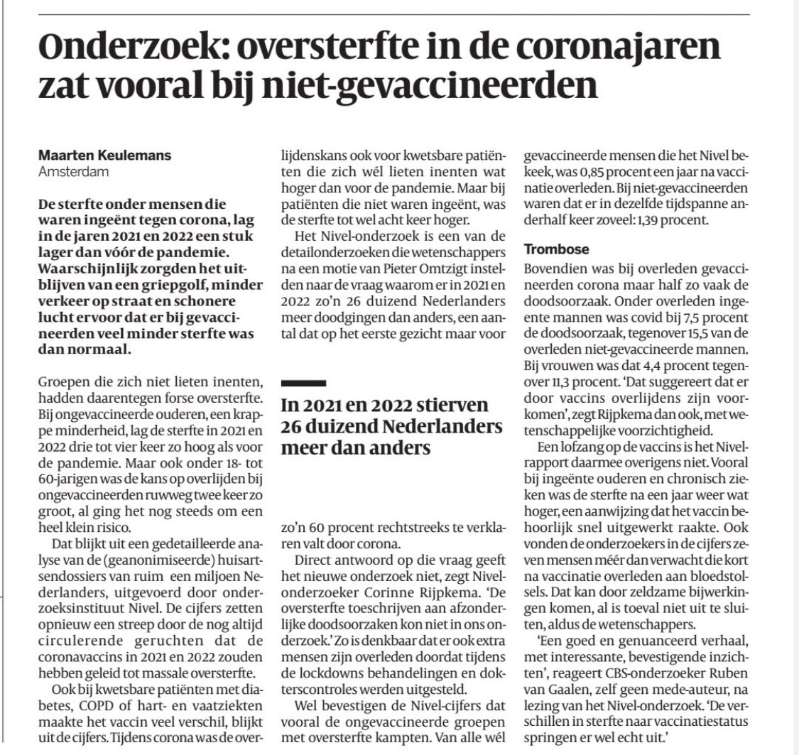 Oversterfte tijdens Corona vooral bij NIET-gevaccineerden!