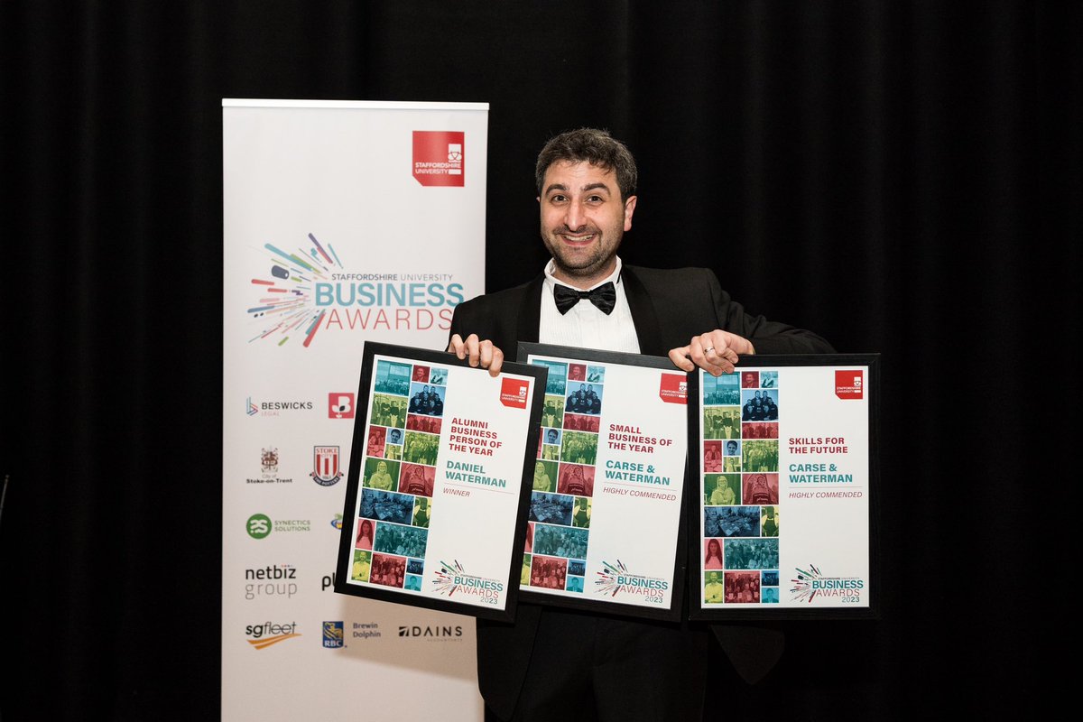 Today is the @staffsuni Business Awards &amp; it felt right that for our #ThrowbackThursday we looked back at the awards in 2023 🎉
The ‘Alumni Business Person of the year’ was the incredibly talented Daniel Waterman 😍
Who will win tonight? 🤔

#ProudToBeStaffs #TBT #SUBA2024