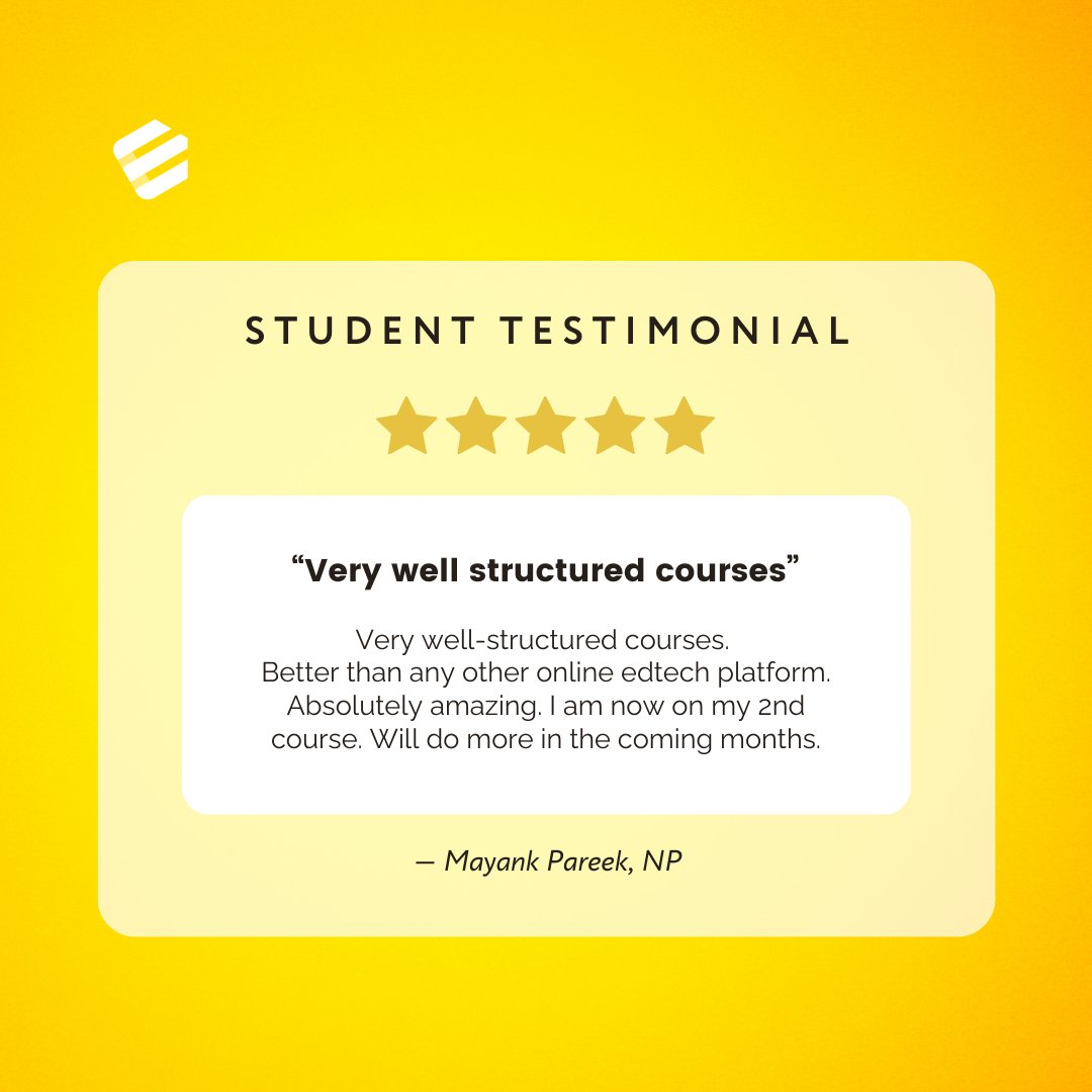 EntryLevelNet's tweet image. Our students always come back for more!
Mayank found our courses to be the best among all online edtech platforms. They're already on his second course and plans keep going. ✨
Experience the structure and quality for yourself—enroll now!
👉 entrylevel.net