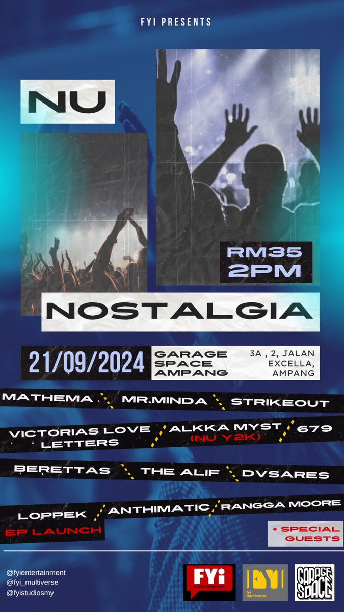 “Get ready for an epic night of nostalgia and raw energy! Catch The Alif live at NU Nostalgia on 21st September 2024, alongside an amazing lineup of local talents. It’s all happening at Garage Space, Ampang. Tickets are RM35 — be there at 2 PM sharp to witness the rock revolution