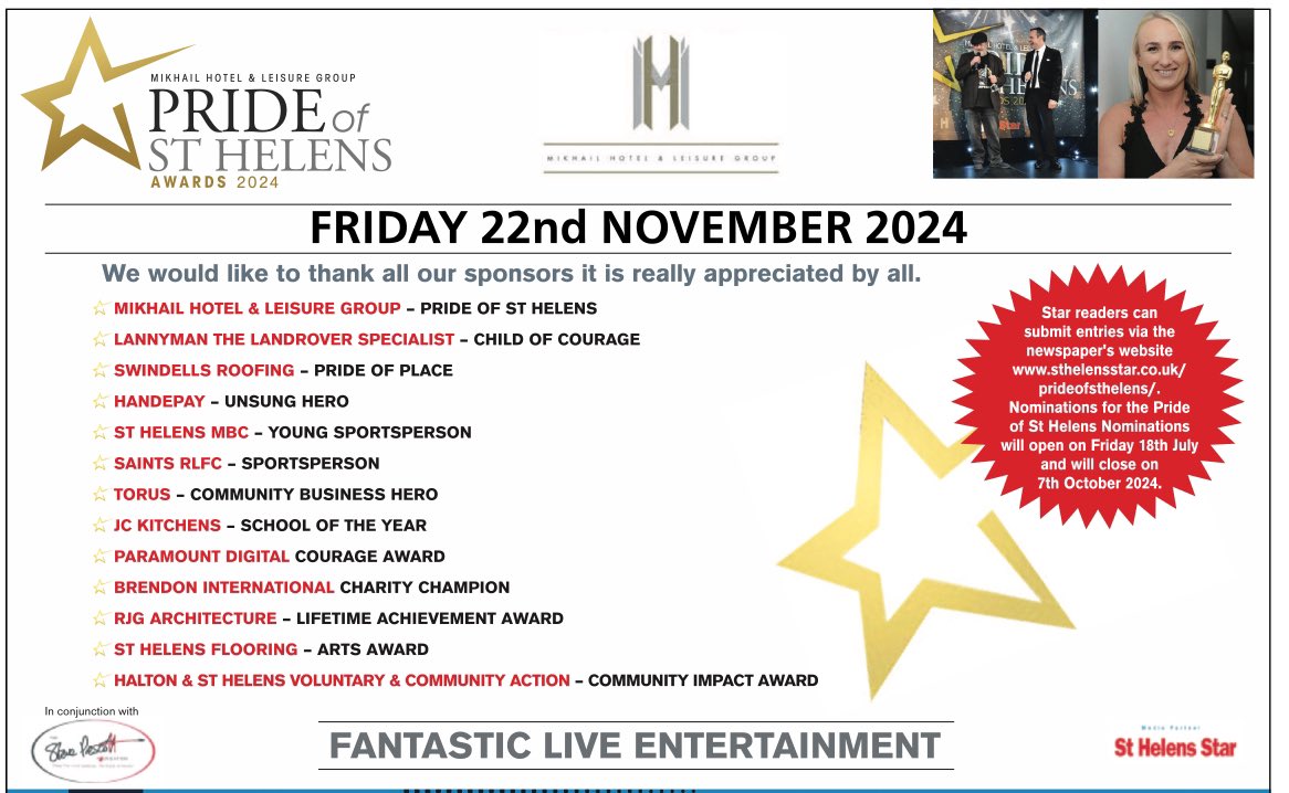 Pride of St Helens Awards (@prideofsthelens) on Twitter photo <a href="/JCKits/">Jo-Anne Shaw</a> School Of The Year
Which is the best school in #sthelens and why? How are the youngsters & teachers making a difference in our communities? What have been the outstanding achievements.
Nominate here sthelensstar.co.uk/prideofsthelen…
❤️Time to be Proud St Helens ❤️
<a href="/sthelensstar/">St Helens Star</a> <a href="/JCKits/">Jo-Anne Shaw</a> School Of The Year
Which is the best school in #sthelens and why? How are the youngsters & teachers making a difference in our communities? What have been the outstanding achievements.
Nominate here sthelensstar.co.uk/prideofsthelen…
❤️Time to be Proud St Helens ❤️
<a href="/sthelensstar/">St Helens Star</a>