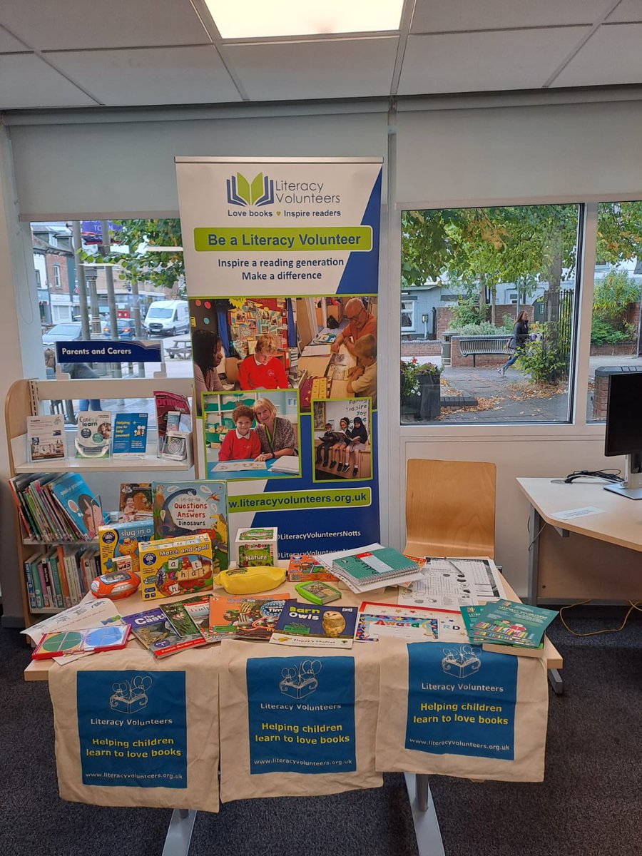 Literacy Volunteers recruiting for new Volunteers today at Eastwood Library Reading and Literacy Festival and promoting a love of reading and love of books. <a href="/NottsLibraries/">Inspire Nottinghamshire Libraries</a> #lovereading #readingforpleasure #lovebooks #literacyfestival
