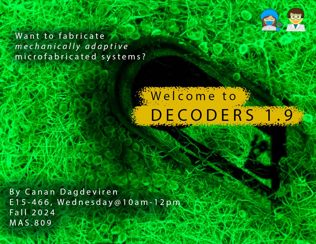 CDecoders's tweet image. Would like to fabricate mechanically adaptive microfabricated systems? Welcome to Decoders 1.9 then 🤗Our very own Prof. @canandagdeviren will teach MAS.809 on Weds at E15-466, 10am-12pm. #conformabledecoders #microfabrication #cleanroom #science #engineering #mit #medialab