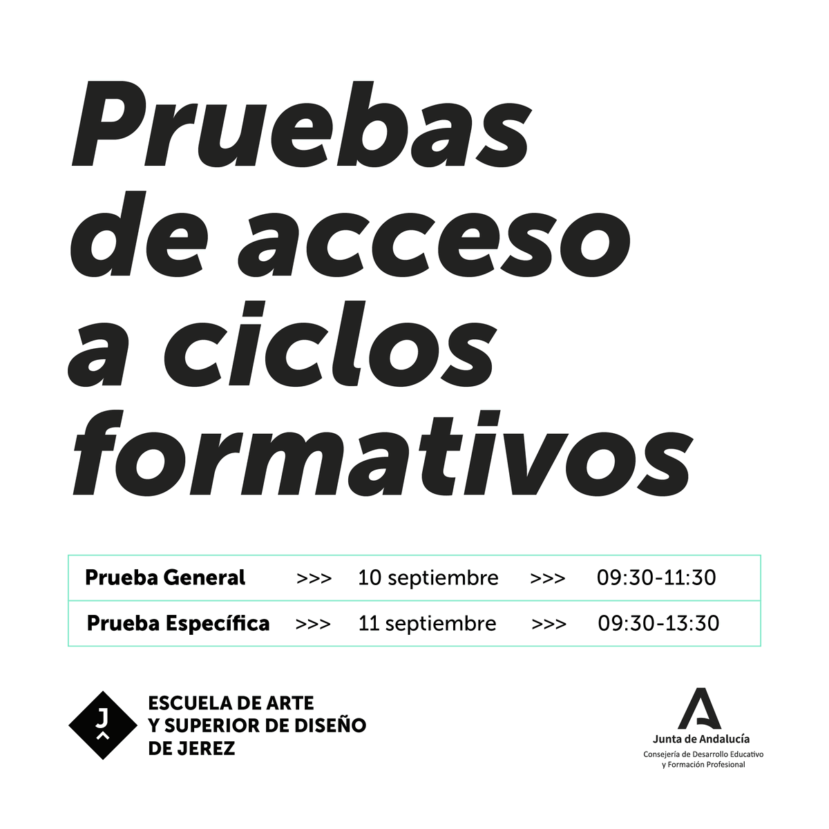 Pruebas de acceso a ciclos. Días 10 y 11 de septiembre. Para más información consulta la web de la escuela.   #easdjerez #diseño #escueladearte #formacionartistica #arte #formacion #nuevocurso #pruebasdeacceso #educacionpublica #jerez
