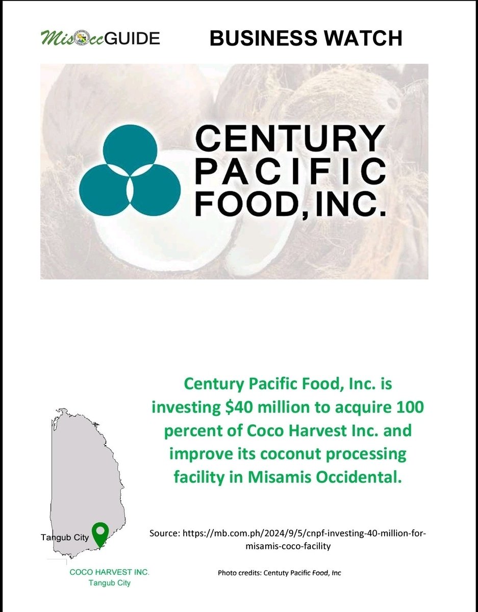 exploreMisOcc's tweet photo. #MisOccBusinessWatch

Century Pacific investing $40 million for Tangub City, Misamis Occidental coco facility. https://t.co/xlkpVwOw1H