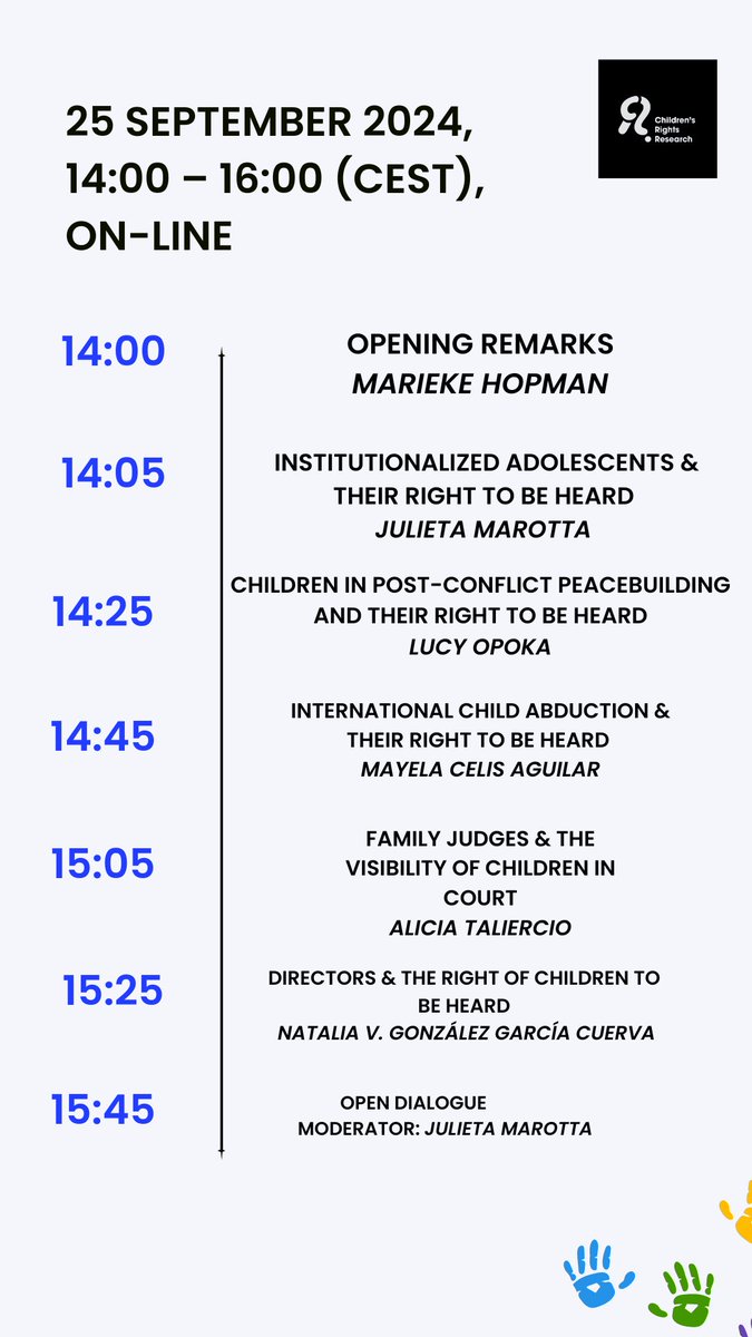 childright1410's tweet photo. Join us for the *Children’s Right to be Heard Seminar* on September 25, 2024, via Zoom! 🌍✨
🗓️ Date: September 25, 2024
🕒 Time: 14:00 - 16:00
💻 Platform: Zoom
#ChildrensRights #YouthVoices #Advocacy #Seminar #ChildEmpowerment #ZoomEvent #RightToBeHeard https://t.co/OrkqjrNjqR