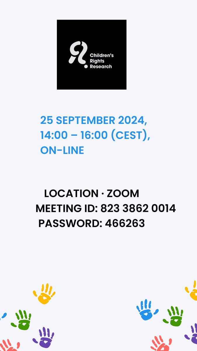 childright1410's tweet photo. Join us for the *Children’s Right to be Heard Seminar* on September 25, 2024, via Zoom! 🌍✨
🗓️ Date: September 25, 2024
🕒 Time: 14:00 - 16:00
💻 Platform: Zoom
#ChildrensRights #YouthVoices #Advocacy #Seminar #ChildEmpowerment #ZoomEvent #RightToBeHeard https://t.co/OrkqjrNjqR