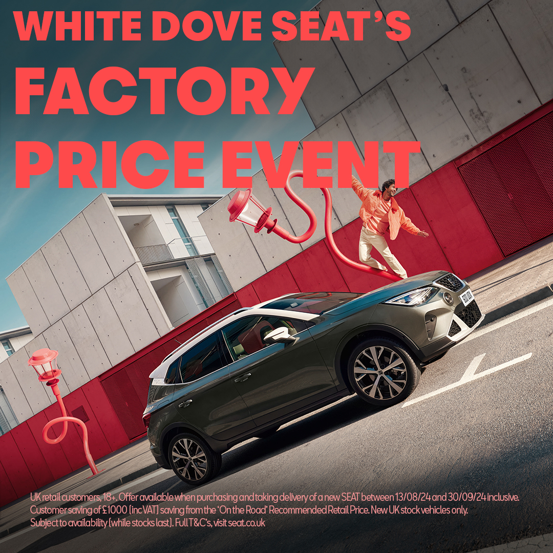 Introducing the White Dove SEAT Factory sale event, bringing you the opportunity to drive away a brand new 74 plate #SEAT with massive savings!

Don't miss out, this offer must end 30th September: tinyurl.com/32dsbmev