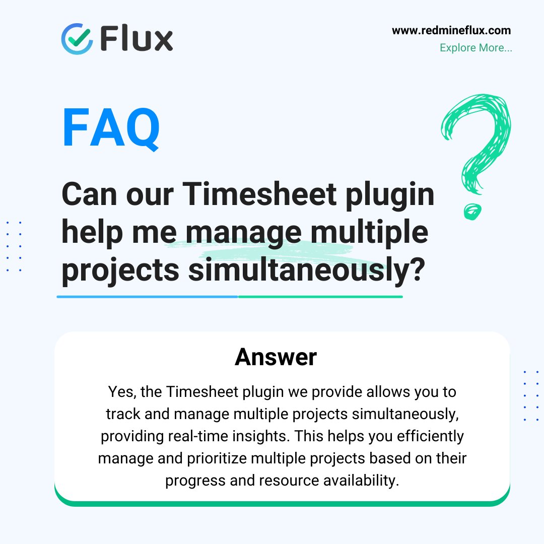 Redmine_flux's tweet image. Yes, our Timesheet plugin lets you track and manage multiple projects simultaneously, offering real-time insights to prioritize based on progress and resources. Learn more: redmineflux.com/product/redmin… #Redmineflux #ProjectManagement #RedminePlugin