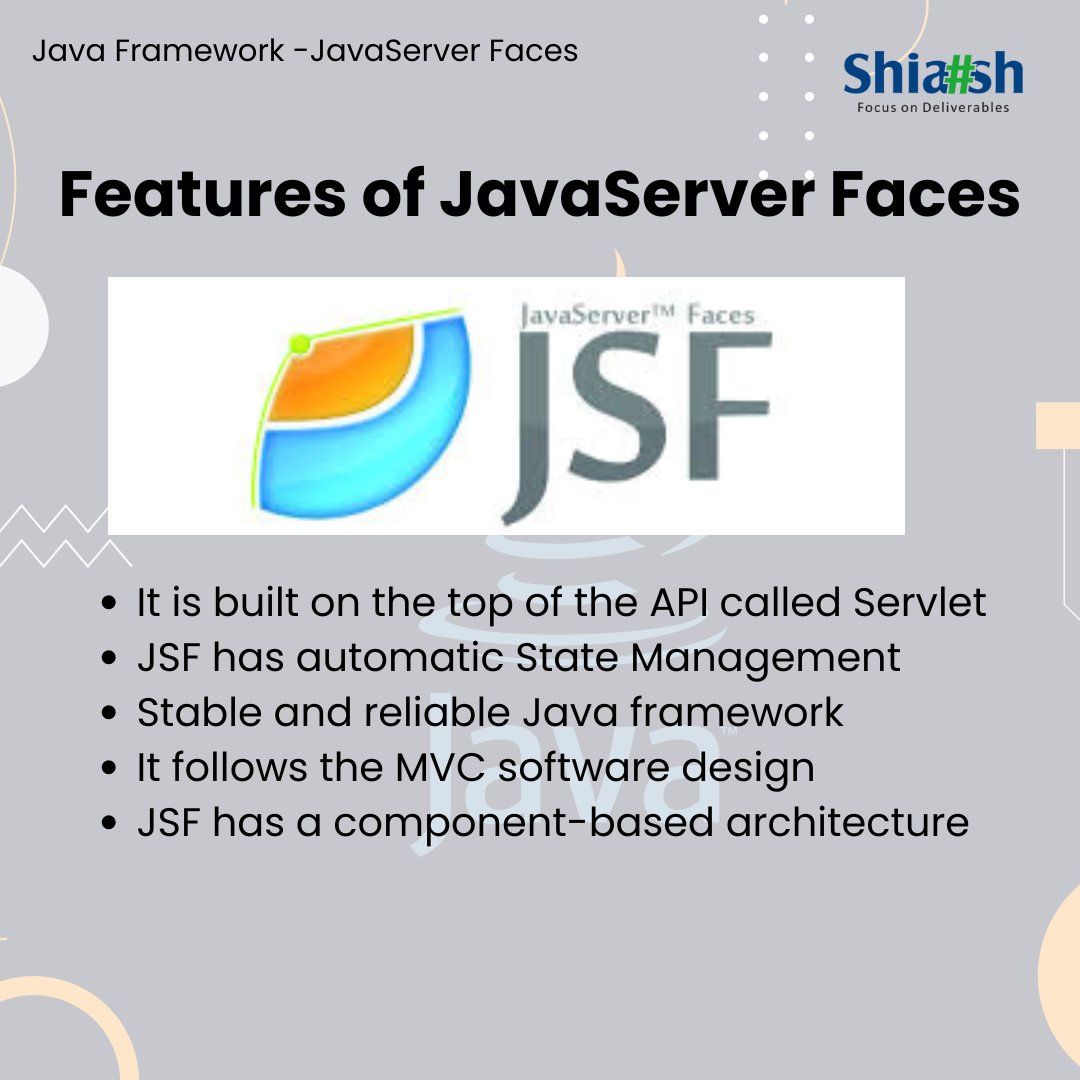 ShiashInfo's tweet image. Features of JavaServer Faces
#shiashinfosolutions #javaframeworks #javawebdevelopment #webdevelopment #javaserverfaces #UI #uiframeworks #Features #Servlet #API