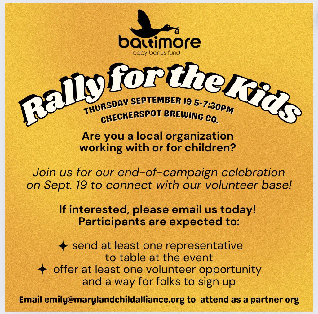 Are you a local organization working with or for children? Come connect with our volunteers and other amazing community members at our Rally for the Kids.