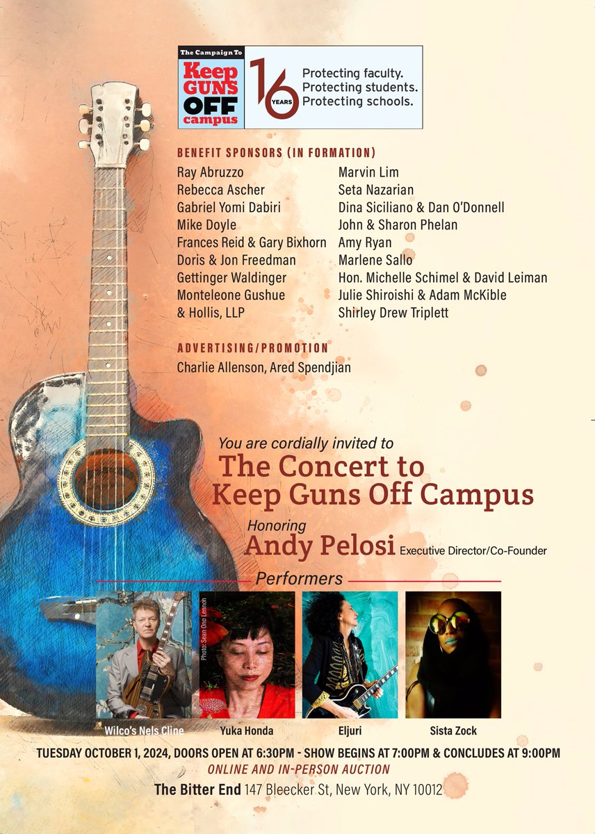 Yuka Honda (@yukachonda) on Twitter photo Schools Should Be Gun-Free Zones
Absolutely, without question!
Schools should be free from violence.
Nels and I are joining this fundraiser for the “Keep Guns Off Campus” campaign.
Oct 1 at The Bitter End NYC
<a href="/KeepGunsoffCamp/">The Campaign to Keep Guns Off Campus</a> Schools Should Be Gun-Free Zones
Absolutely, without question!
Schools should be free from violence.
Nels and I are joining this fundraiser for the “Keep Guns Off Campus” campaign.
Oct 1 at The Bitter End NYC
<a href="/KeepGunsoffCamp/">The Campaign to Keep Guns Off Campus</a>
